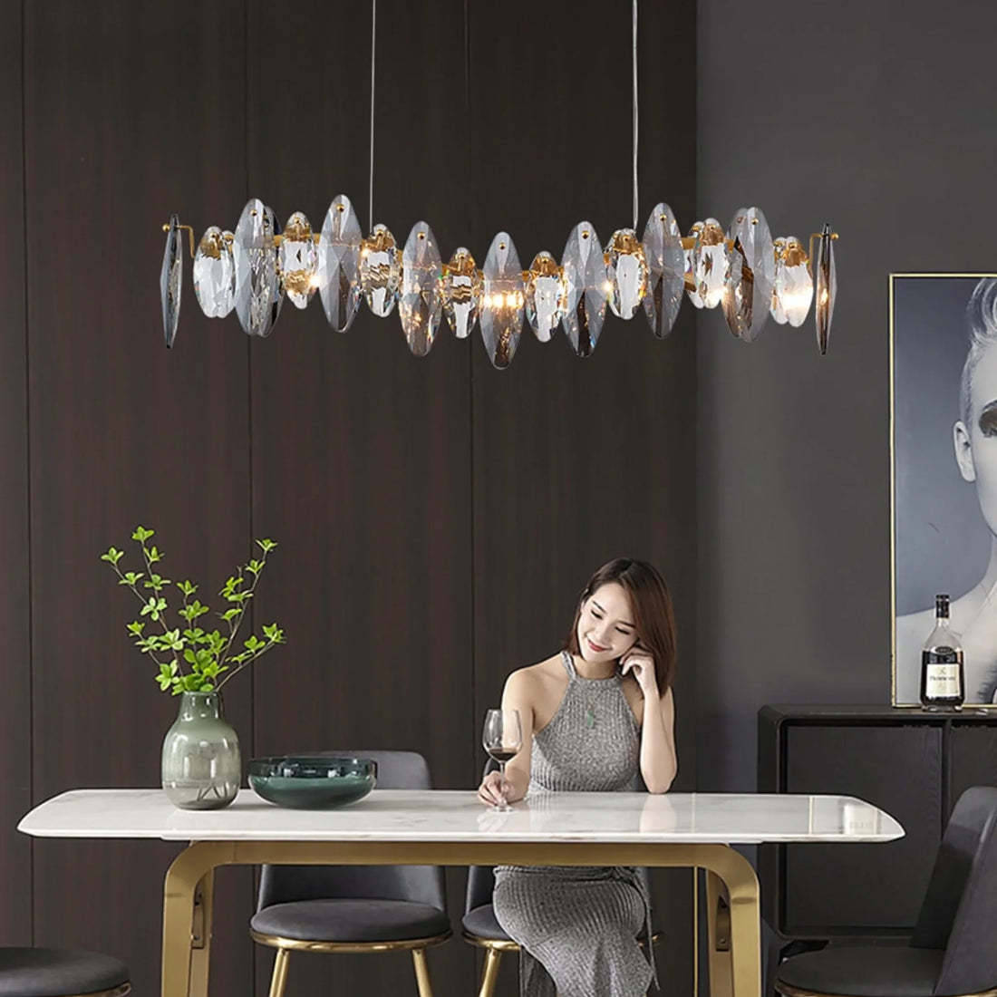 Aarschot | Wave Design Chrome Crystal Chandelier for Kitchen