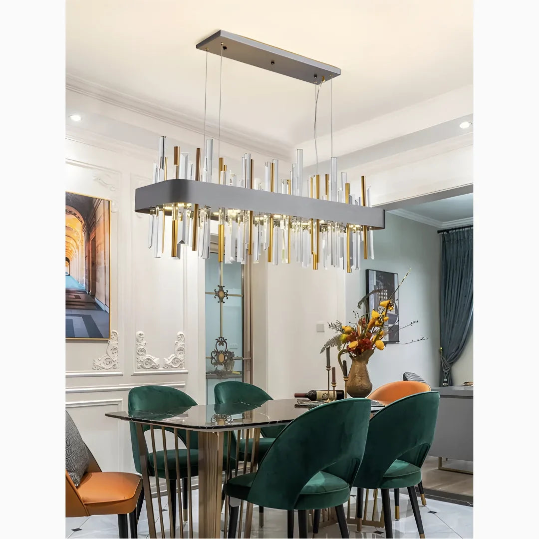 Gold And Black Rectangle Crystal Kitchen Chandelier