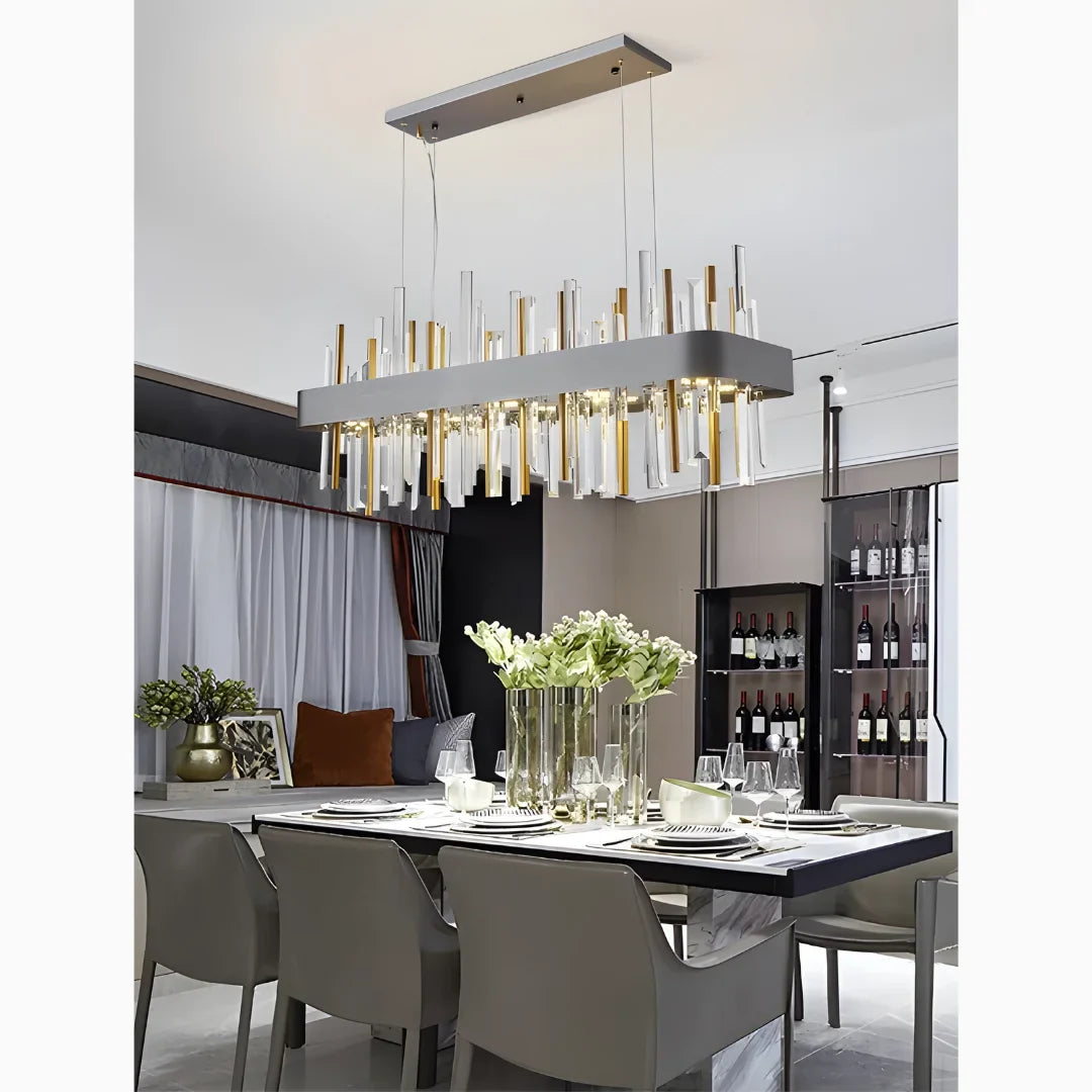 Gold And Black Rectangle Crystal Kitchen Chandelier