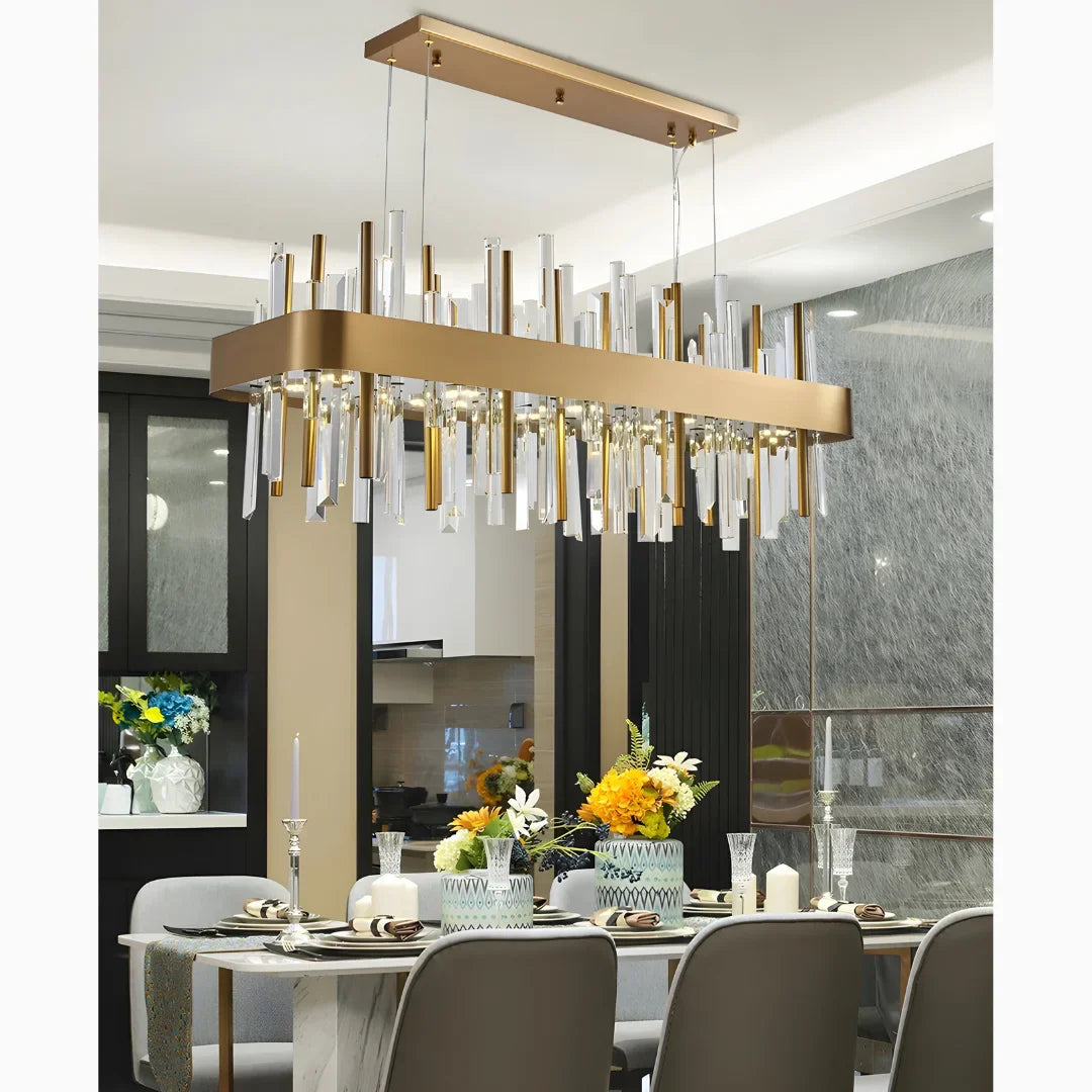 Gold And Black Rectangle Crystal Kitchen Chandelier