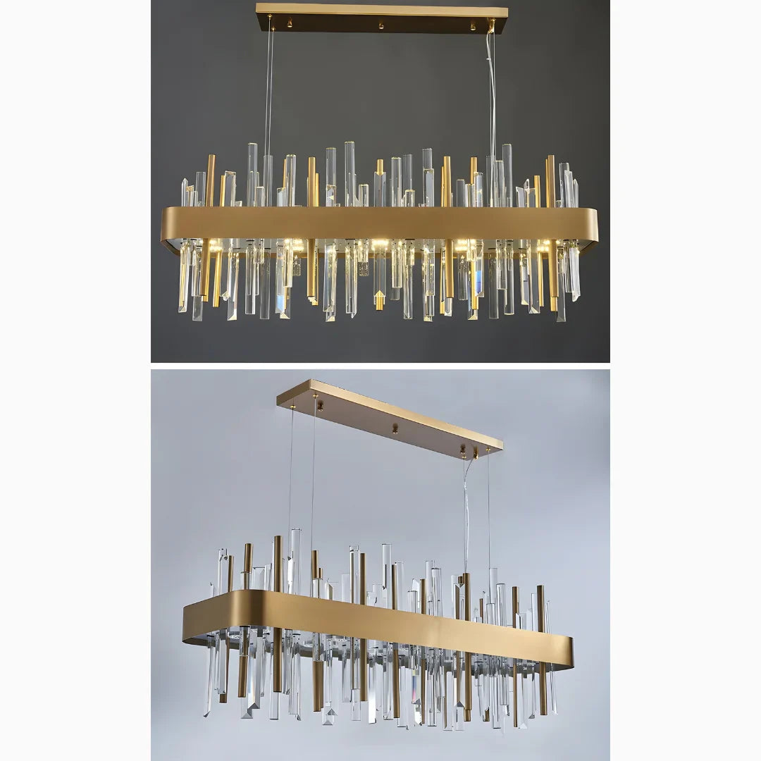 Gold And Black Rectangle Crystal Kitchen Chandelier