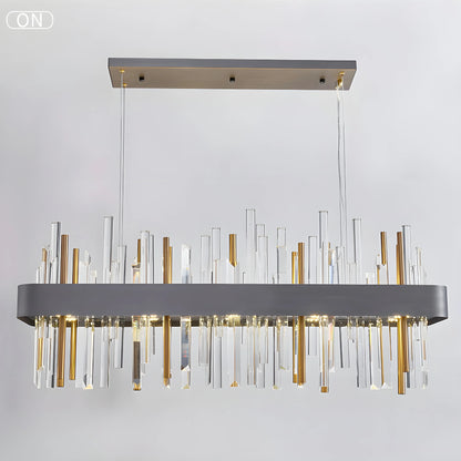 Gold And Black Rectangle Crystal Kitchen Chandelier