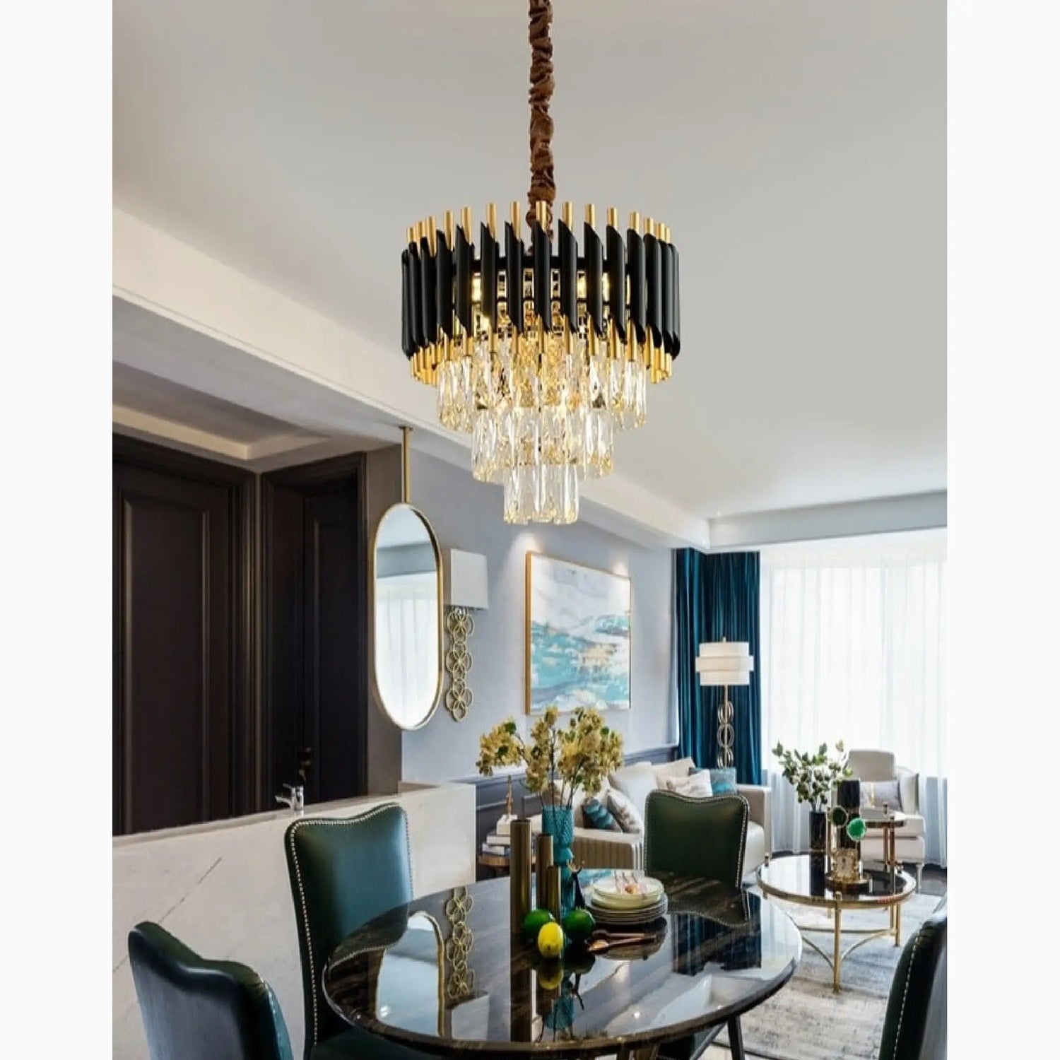 Alfonsine | Luxury Black Crystal Led Hanging Chandelier For Living Room