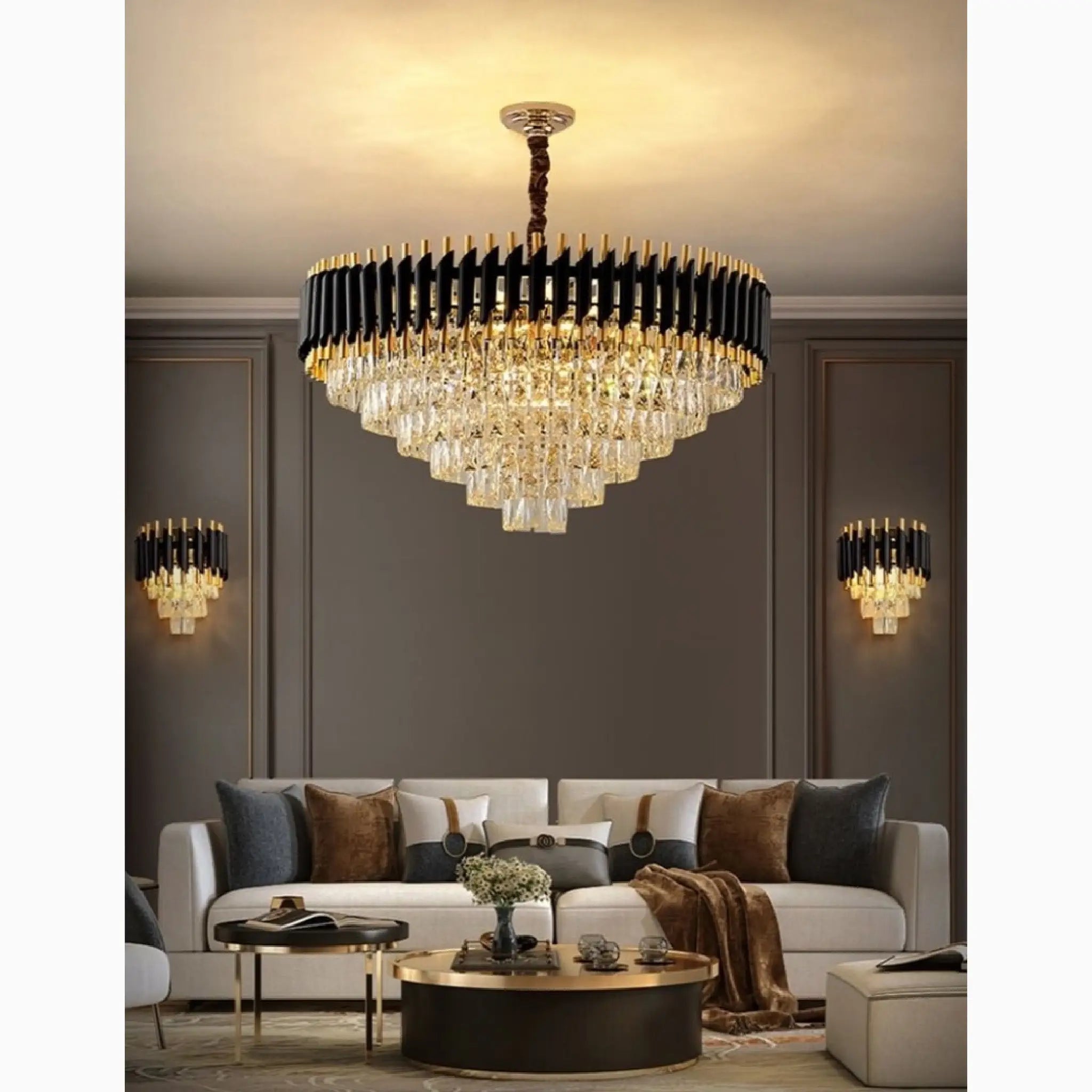 Alfonsine | Luxury Black Crystal Led Hanging Chandelier For Living Room