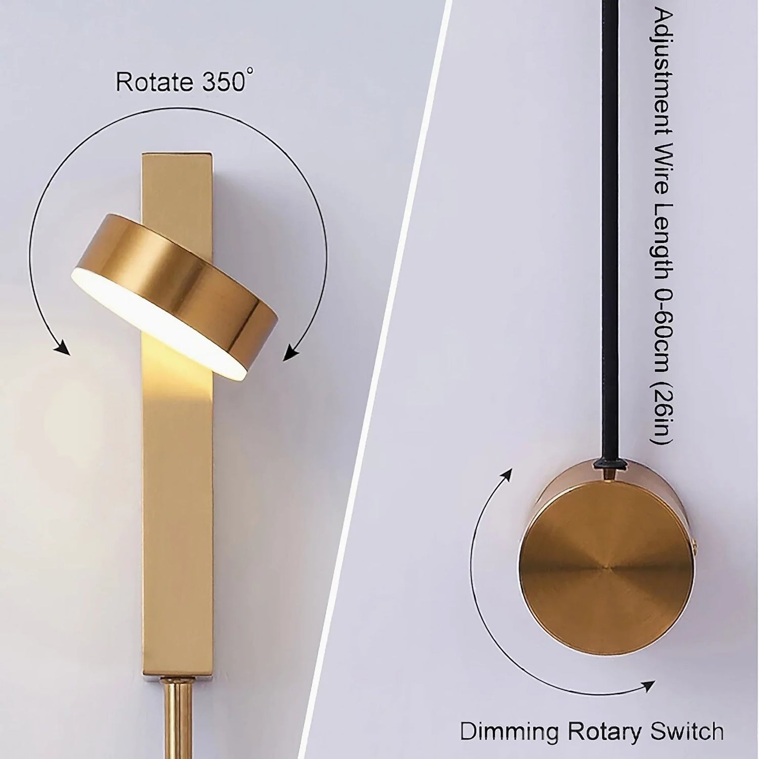 Hergiswil | Black/Gold Simple Rotating Indoor LED Wall Sconce