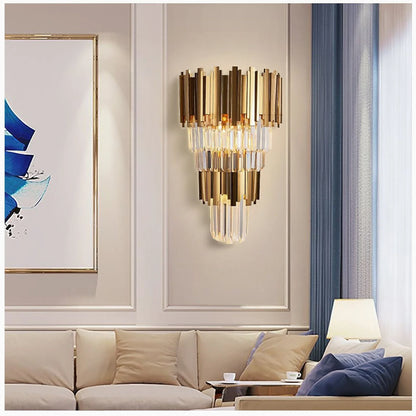 Marie | Modern Two Level Gold Crystal Wall Sconce