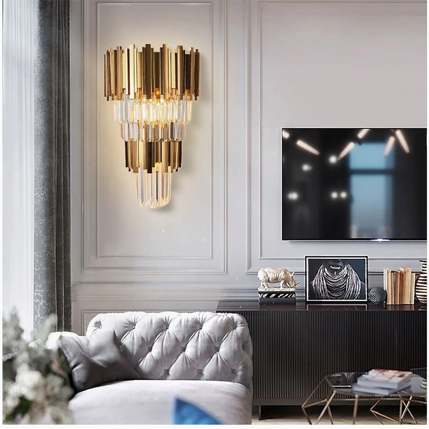 Marie | Modern Two Level Gold Crystal Wall Sconce