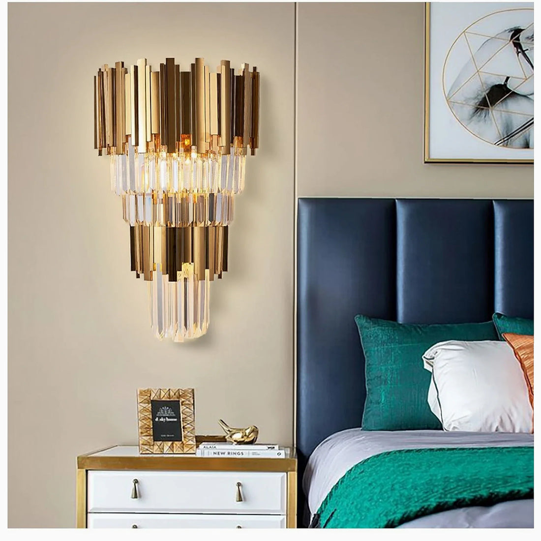 Marie | Modern Two Level Gold Crystal Wall Sconce