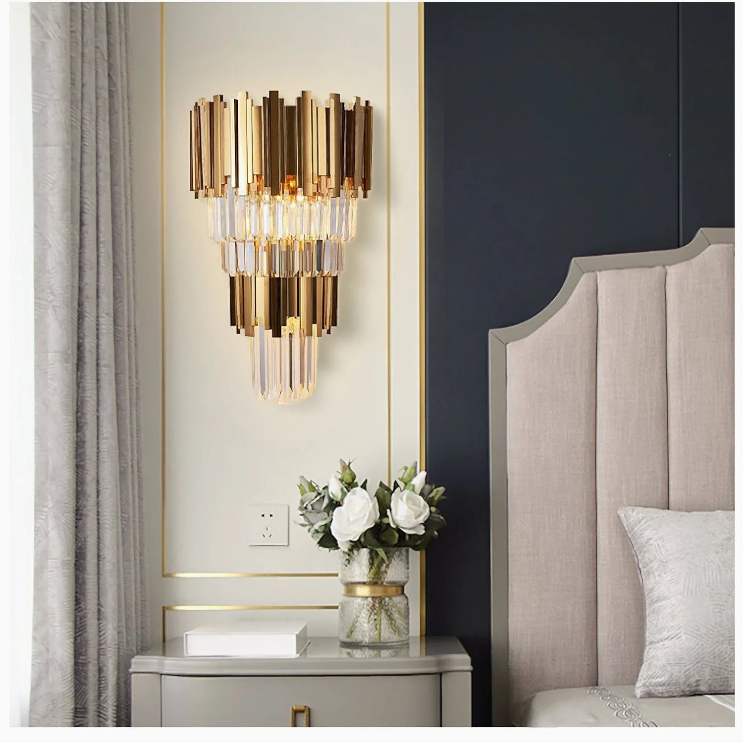 Marie | Modern Two Level Gold Crystal Wall Sconce