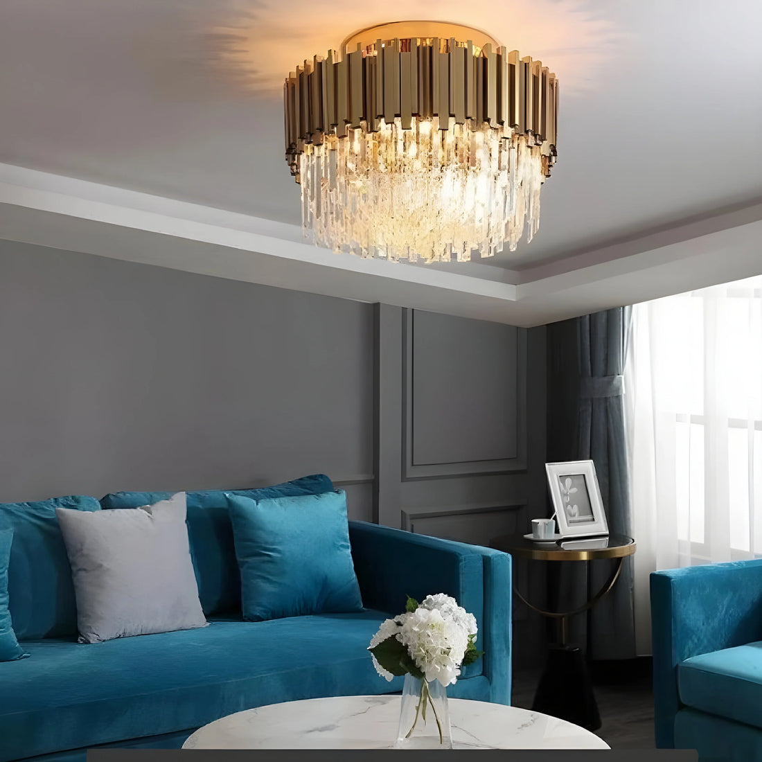 Savona | Elegant Round Gold Crystal Ceiling Chandelier