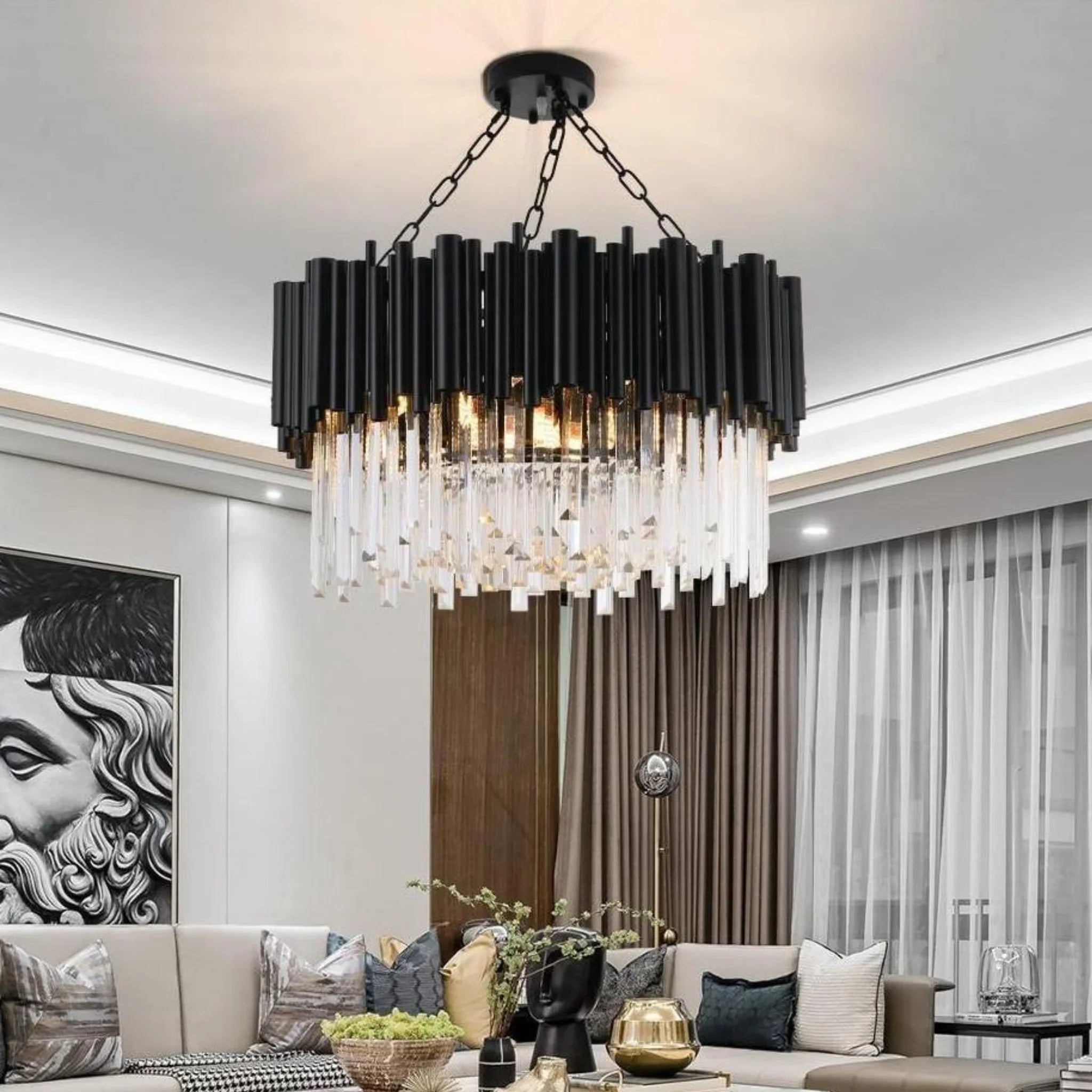 Black Round Crystal Chandelier |  Triengen