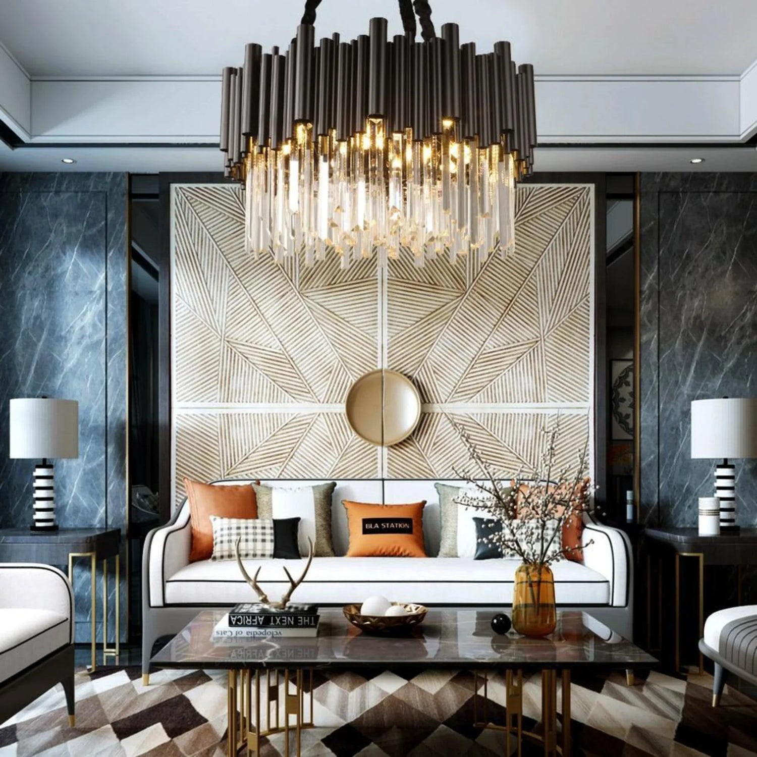 Black Round Crystal Chandelier |  Triengen