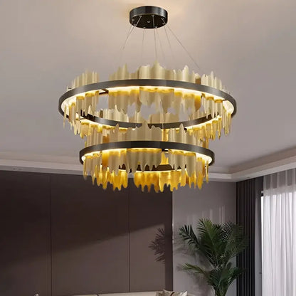 Creative Modern Black/Gold Circular Chandelier for Living Room