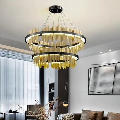 Creative Modern Black/Gold Circular Chandelier for Living Room