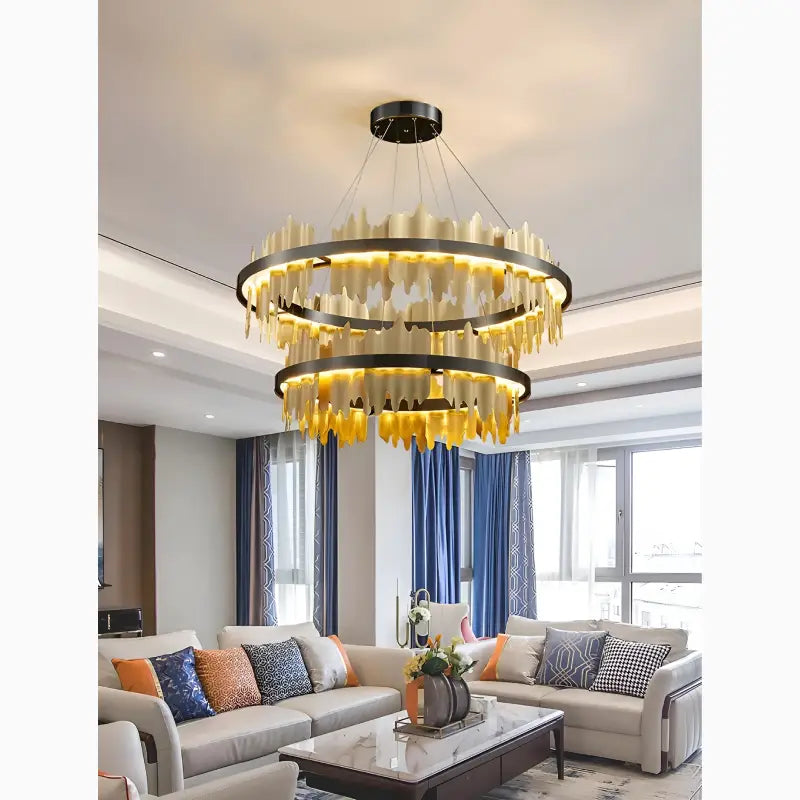 Creative Modern Black/Gold Circular Chandelier for Living Room